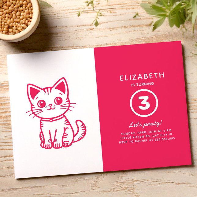Pink kitten birthday party invitation (Creator Uploaded)