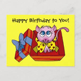 Pink kitten birthday postcard