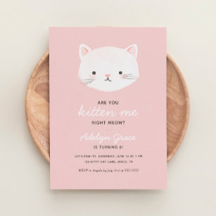 Pink Kitten Girl Birthday Invitation