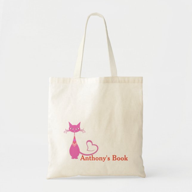 Pink Kitten kids named library Tote Bag (Front)