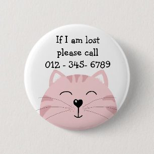 Pink Kitten smile,  Child Emergency Contact 6 Cm Round Badge