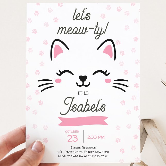 Pink Kitty Cat Birthday Invitation (Creator Uploaded)
