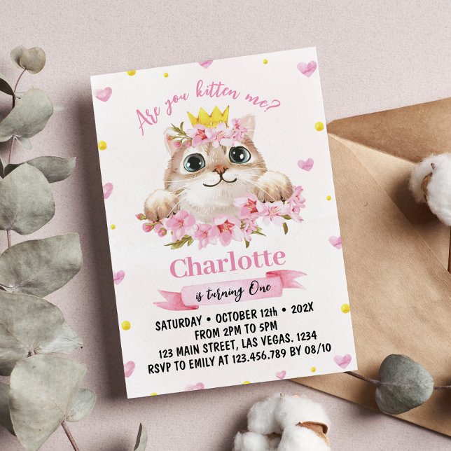 Pink Kitty Cat Birthday Invitation (Creator Uploaded)