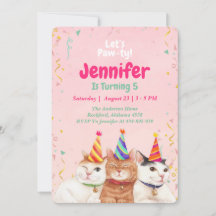 Pink Kitty Cat Birthday Party Invitation, Editable