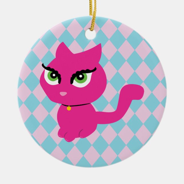 Pink Kitty Cat Ceramic Tree Decoration (Front)