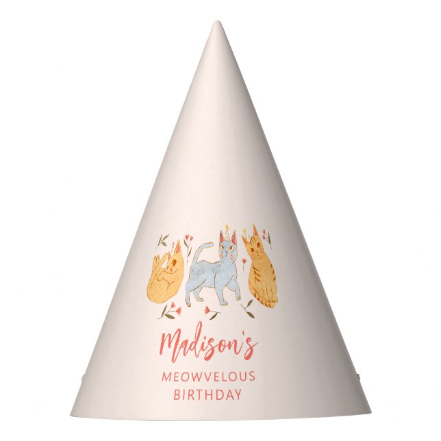 Pink Kitty Cat Meowvelous Birthday Party Party Hat (Front)