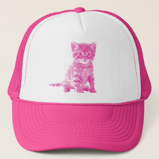 Pink Kitty Cat Trucker Hat (Front)