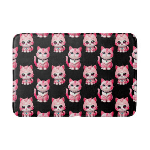  Pink Kitty Cats Design Black  Bath Mat
