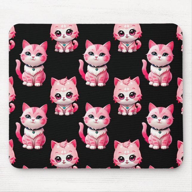  Pink Kitty Cats Design Black  Mouse Pad (Front)