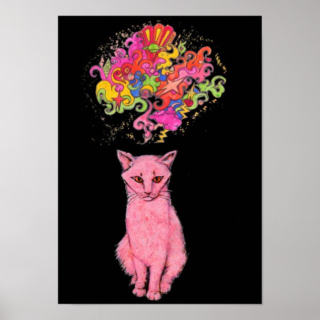 Pink Kitty has Psychedelic Thoughts Poster (Front)