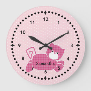 Pink Kitty Nursery Wall Clock