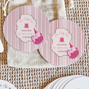 Pink Kitty Party One Silly Cat 1st Birthday Classic Round Sticker