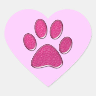 pink kitty paw print heart sticker