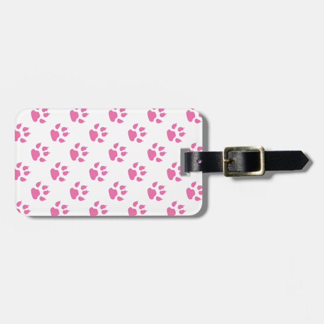 Pink kitty paw print patter luggage tag (Front Horizontal)