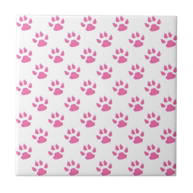 Pink kitty paw prints ceramic tile (Front)