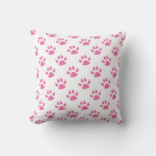 Pink kitty paws print throw pillow (Front)
