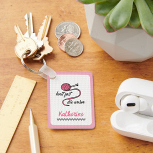 Pink Knit Fast, Die Warm Key Ring
