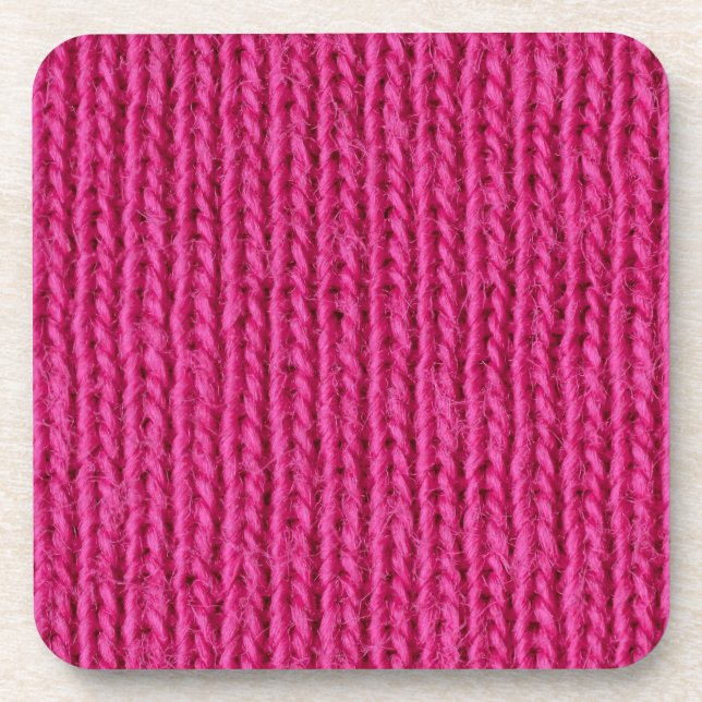 Pink knitted wool coaster (Front)