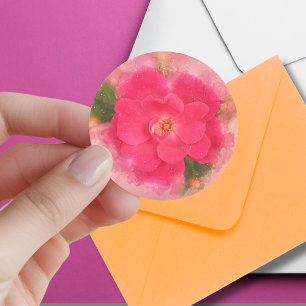 Pink Knockout Rose Watercolor Classic Round Sticker