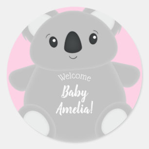 Pink Koala Bear Baby Shower Classic Round Sticker
