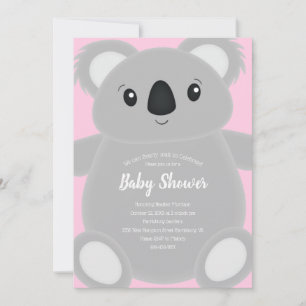 Pink Koala Bear Baby Shower Invitation