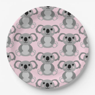 Pink Koala Bear Baby Shower Paper Plate
