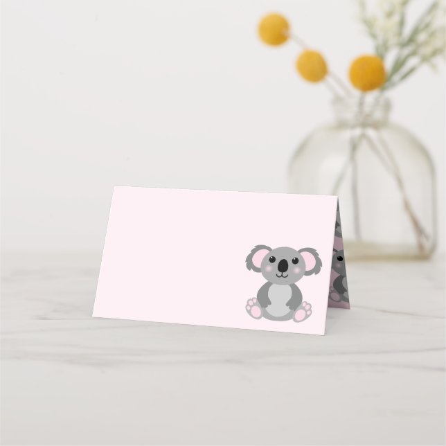 Pink Koala Bear Baby Shower Place Card (Front)