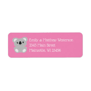 Pink Koala Bear Baby Shower Return Address Label