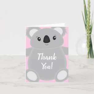 Pink Koala Bear Baby Shower Thank You Card
