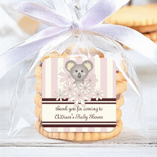 Pink Koala Kids Party Favour   Girl Baby Shower Square Sticker