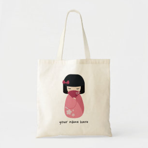 PINK Kokeshi Doll Cute Japanese Geisha Tote Bag
