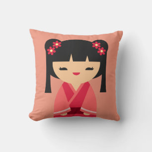 Pink Kokeshi Japanese dolls Cushion