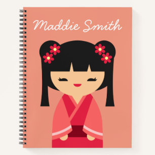 Pink Kokeshi Japanese dolls Notebook