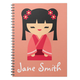 Pink Kokeshi Japanese dolls Notebook