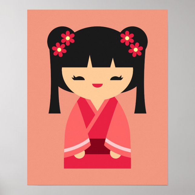 Pink Kokeshi Japanese dolls Poster (Front)