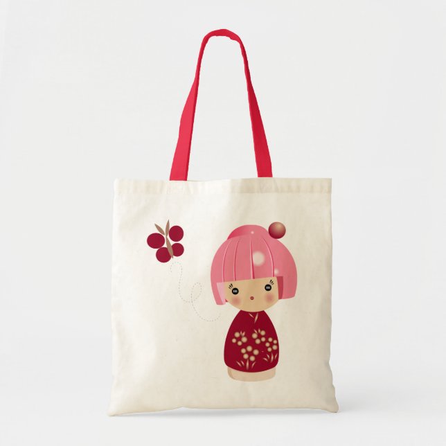 Pink Kokeshi Triplet Tote (Front)
