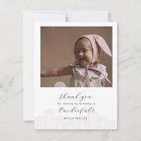 Pink Korean Dol first birthday photo thank you