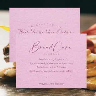 Pink Kraft Elegant Script Bread Care Instructions Thank You Card