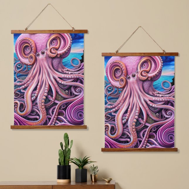 Pink Kraken Octopus Tentacles Hanging Tapestry (Asymmetrical)