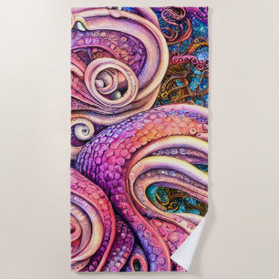 Pink Kraken Tentacles Octopus Beach Towel