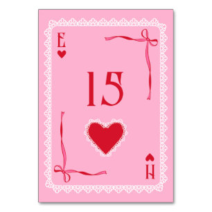 Pink Lace Ace of Hearts Lucky in Love Wedding Table Number