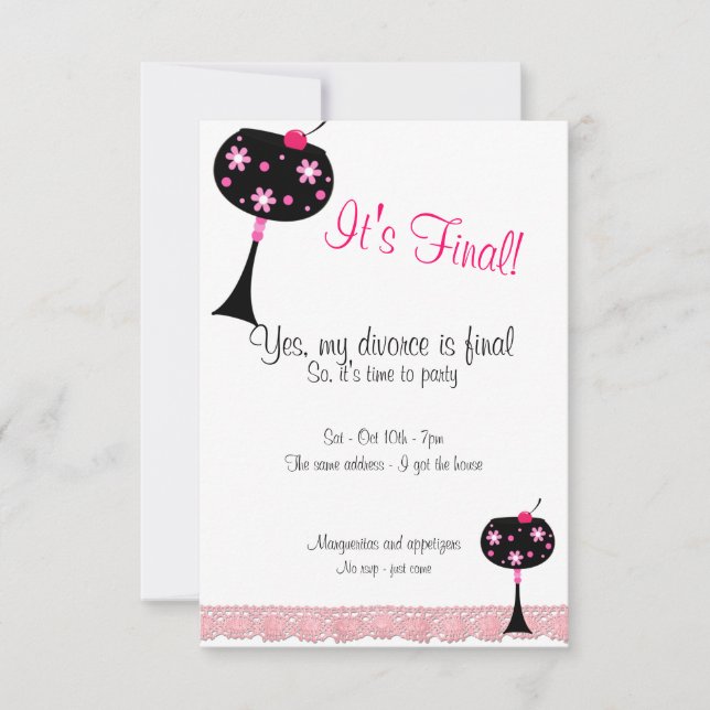 Pink Lace and a Big Drink Divorce Party Invitation (Front)