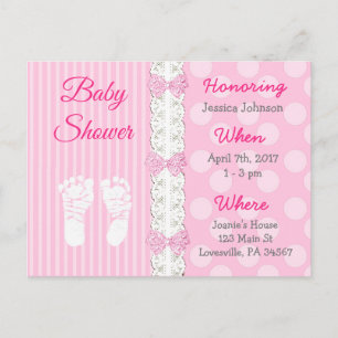 Pink Lace and Bow's Girl's Baby Shower Invitation Postcard