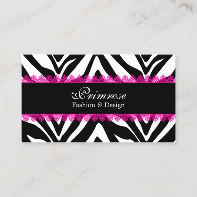 Pink Lace and Zebra Print Elegant Business Card (Front)