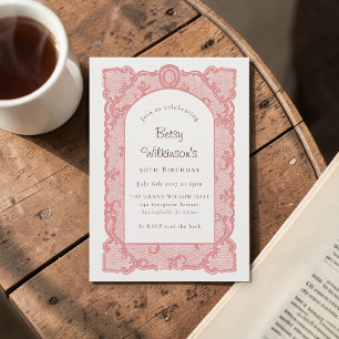 Pink Lace Arch Elegant Script 50th Birthday Invitation