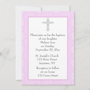 Pink Lace Baptism Christening Invitation