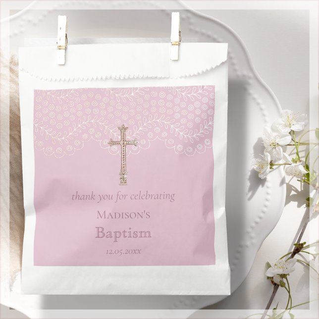 Pink Lace Baptism Thank You Favour Bags (Creator Uploaded)