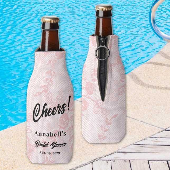 Pink Lace Bridal Shower  Bottle Cooler (Creator Uploaded)