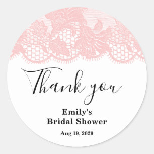 Pink Lace Bridal Shower Classic Round Sticker