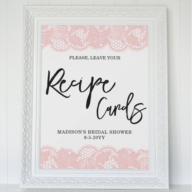 Pink Lace Bridal Shower Recipe Cards sign   (Creator Uploaded)